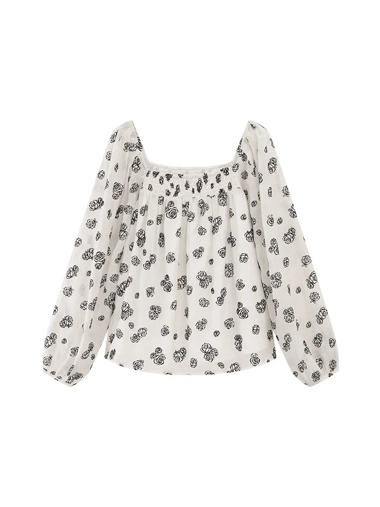 Women Floral Print Long Sleeve Shirt Loose Fit Breathable Lightweight Round Neck Blouse Perfect Summer Casual Daily Wear Top