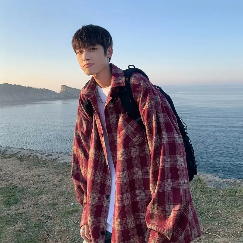 

Мужская модная удлиненная куртка в клетку больших размеров для осени и зимы, в стиле японской системы, высококачественная, для весны и осени, в стиле Гонконг...