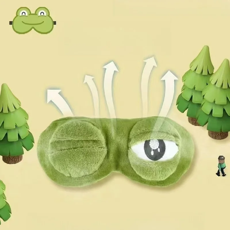 Cute Sad Frog Pepe Sleep Mask Funny Plush Eyes Cover Soft Comfortable Portable Travel Eye Shade for Nap Rest
