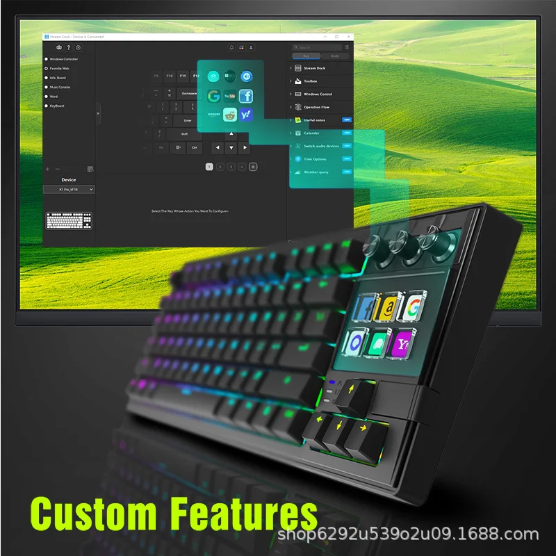 Mirabox K1 Pro LCD AI-toetsenbord Aangepaste knop LCD-toetsen Bedraad mechanisch toetsenbord Pakking RGB Multifunctioneel toetsenbord PC Gamer