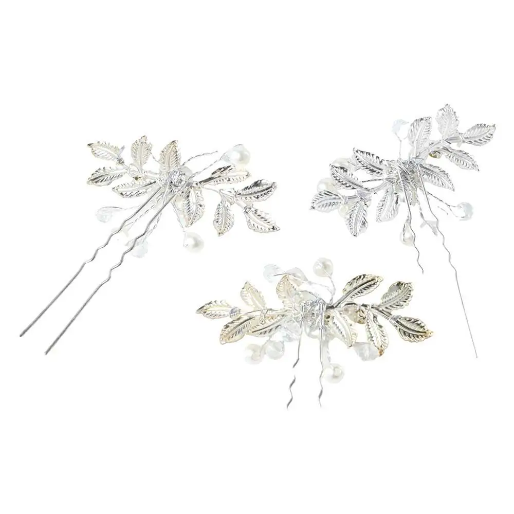 Diamond Ancient Headwear Hairstyle Design Tool Leaves Hanfu Hair Sticks Pearl Hairpin U Shaped Hairpin Ancient Style Hairpin