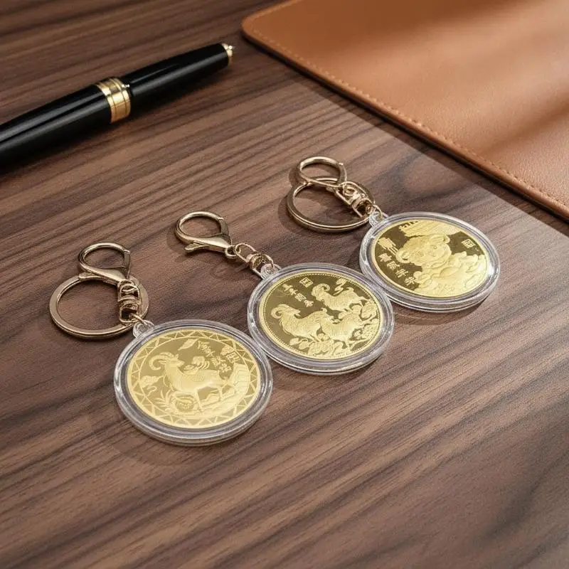 1 Stück 2027 Jahr des Schafs Glücks-Münze Solider Schlüsselanhänger Taschenanhänger Neujahrsgeschenk – Detail 6