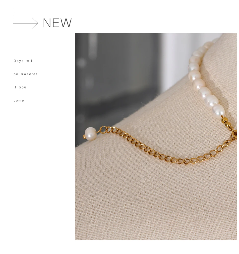 Yhpup Luxus Süßwasser Natur perlen Perlen Schlüsselbein Halskette Frauen Geschenk Mode Edelstahl wasserdichten hand gefertigten Schmuck – Detail 8