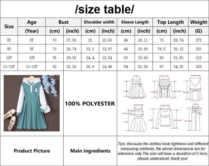 Girls Dresses 2024 Autumn Winter Long Sleeve Hooded Contrast Color Casual Simple for 8 9 10 11 12 Years