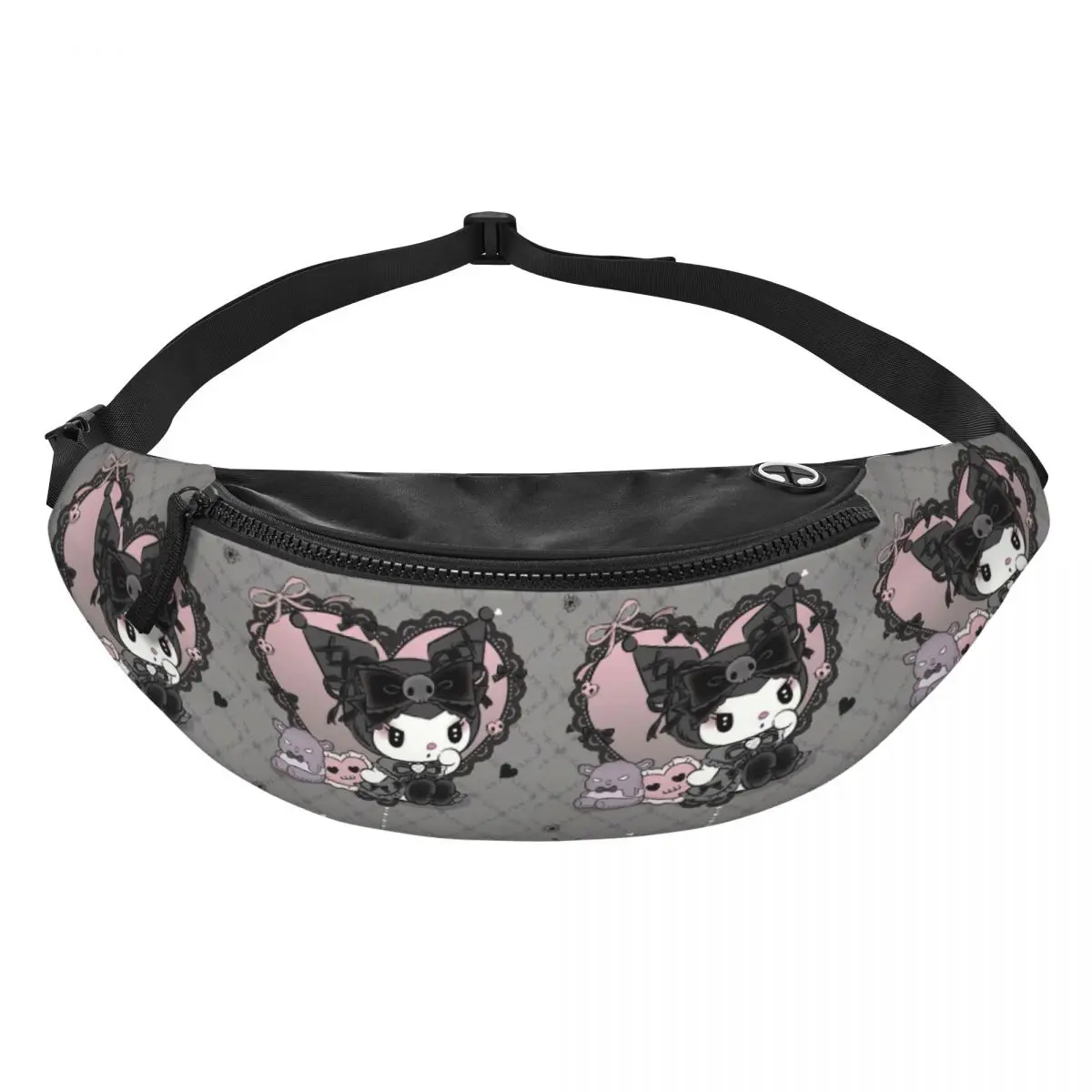 Sac banane personnalisé Kuromi Cartoon pour hommes et femmes, sac à bandoulière Anime, sac de taille pour la course, téléphone, poudres d'argent