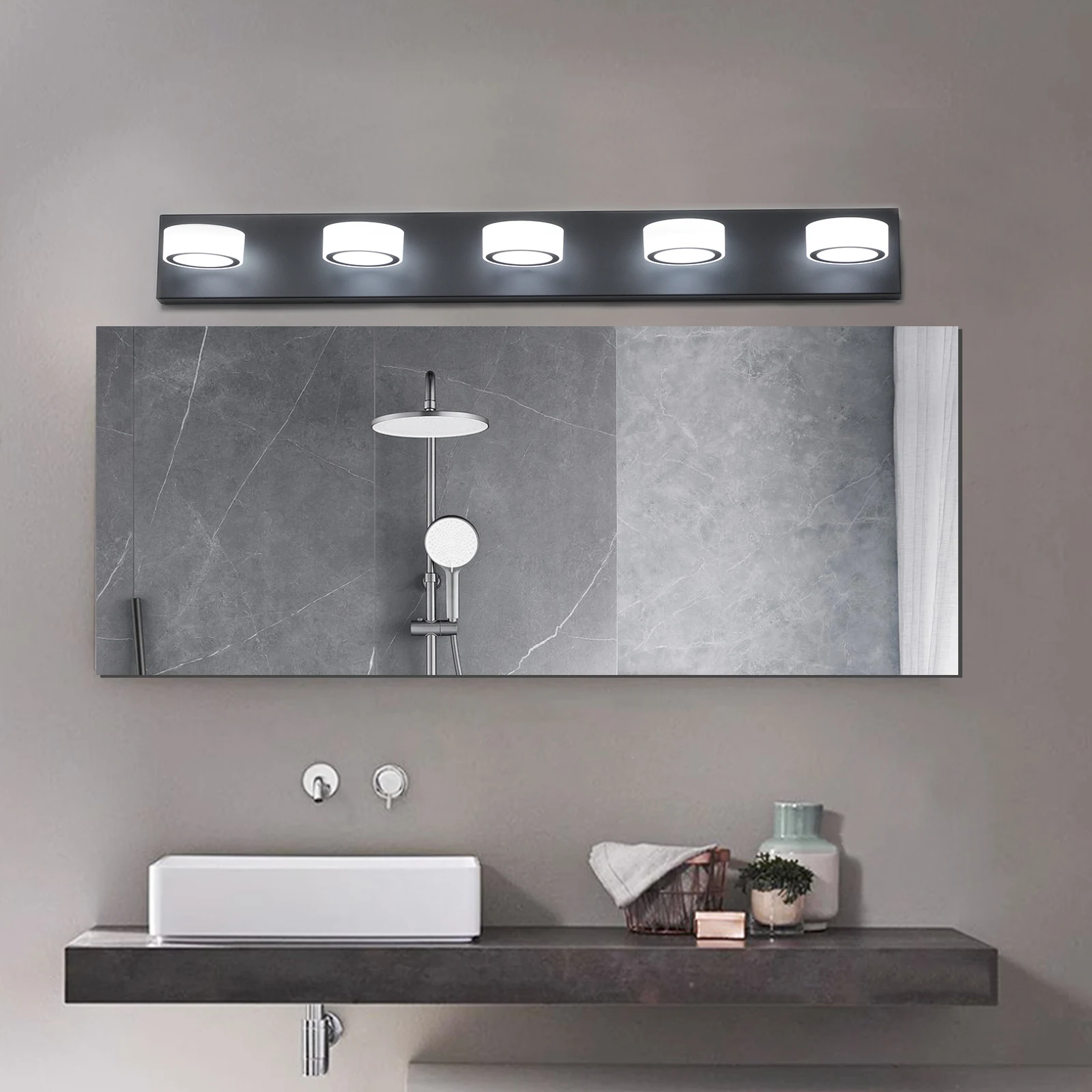 5-Light Bathroom Vanity Light Over Mirror Matte Black LED Vanity Lighting Fixtures 360°Rotating Lamp Head (Cool White 6000K)