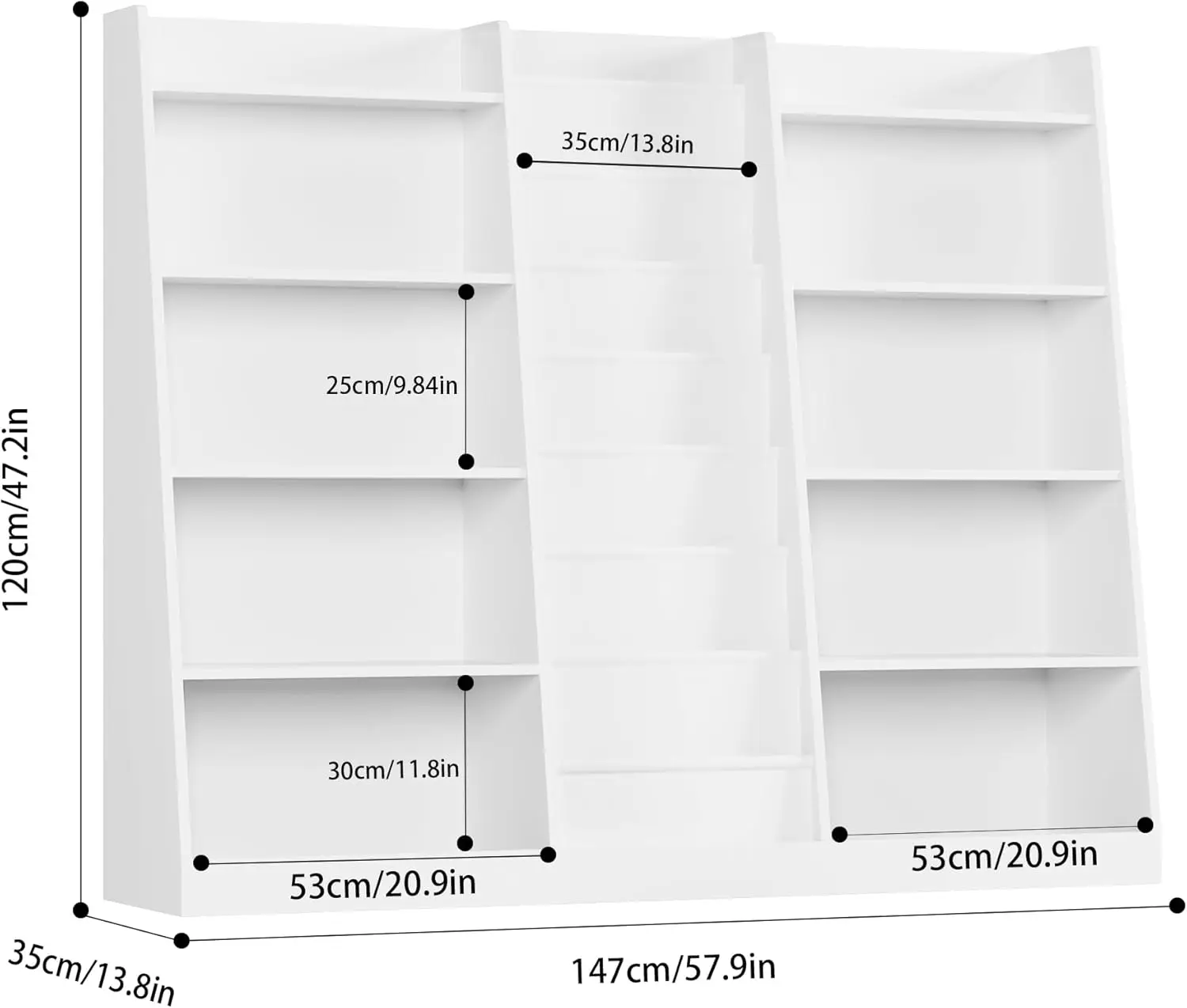 Étagère à livres en bois pour chambres d'enfants, super grande étagère à livres, 7 manches à élingue profonde, 10 supports en bois, rangement de jouets, 58 livres en effet