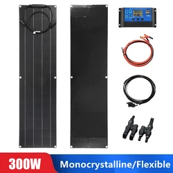 1-2szt 300W Panel słoneczny 600W Kompletny zestaw 12V Wysokowydajne monofoniczne elastyczne panele słoneczne z kontrolerem ładowania Kabel fotowoltaiczny