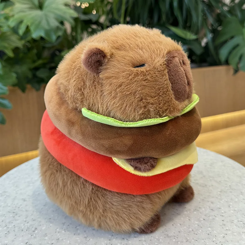 Kapibala hamburguesa delfín sombrero de cumpleaños mochila de hamburguesa lindo juguete de peluche feo muñeca de almohada