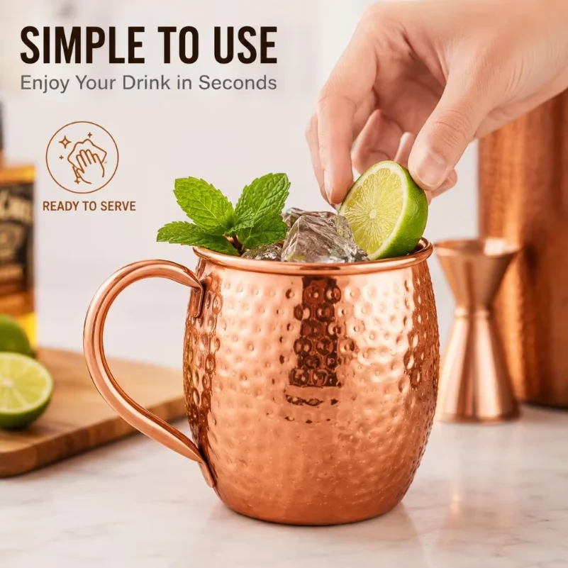 1Pc Pure Copper Mug 500ml Solid Metal Coffee Cup 17oz Cocktail Beer Milk Drinking Mug for Bar Kitchen Party Beverage Use view 3