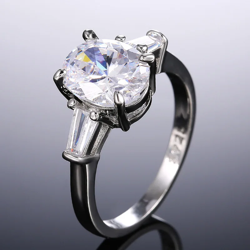 Big Ellipse Cz Stone Women Rings Simple Minimalist Pinky Accessories 925 Stamp SIlver Color Ring Band Elegant Engagement Jewelry