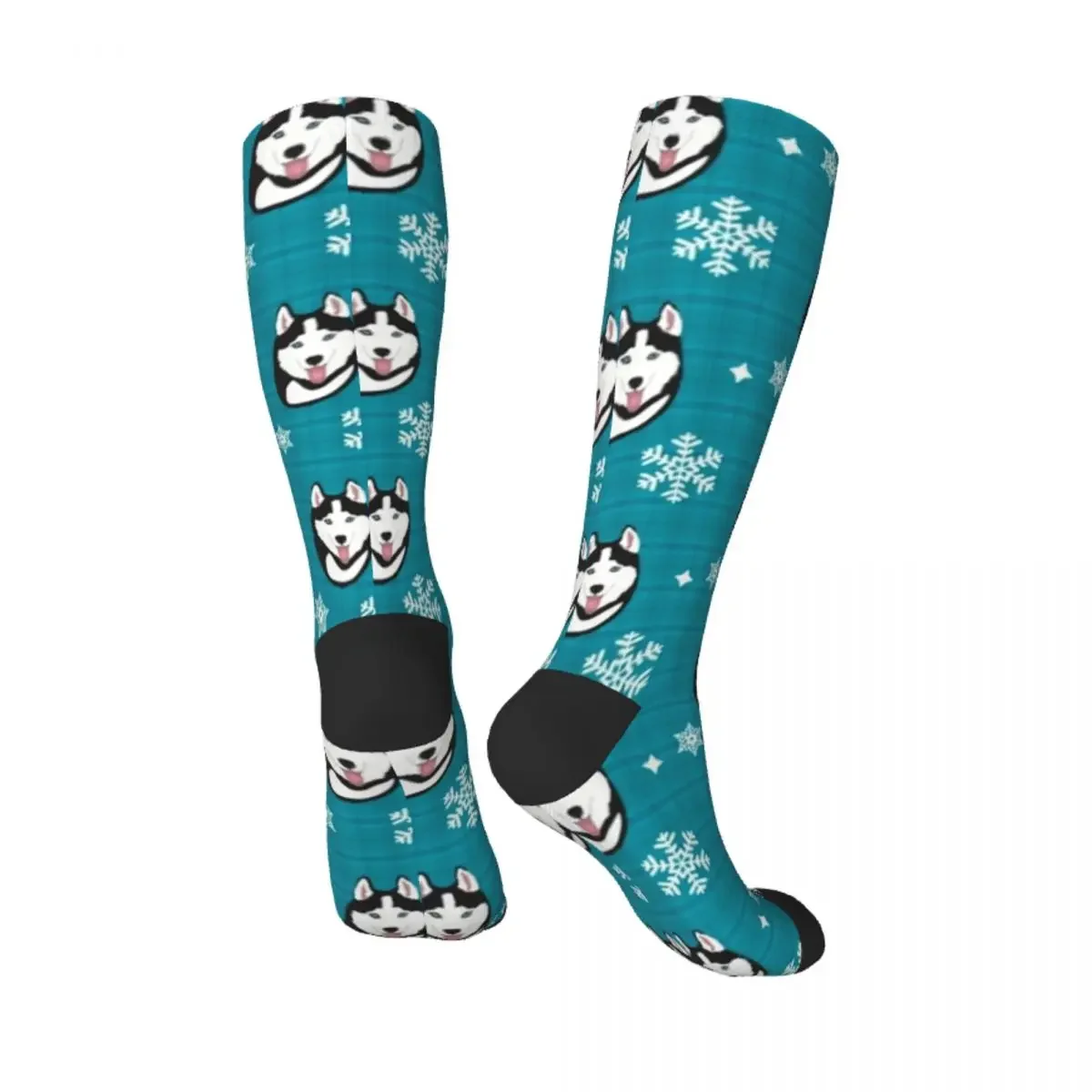 Husky on Winter Holiday Pattern(blue) Socks tennis floor . halloween Socks Male Women's