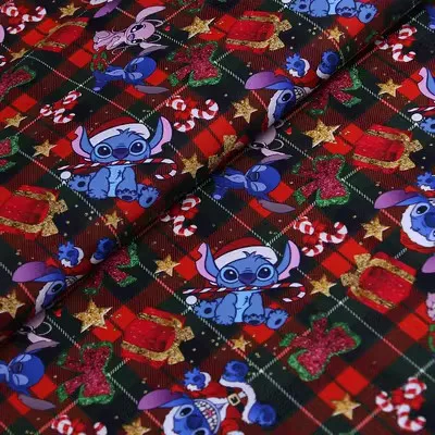 Width145cm Cartoon Stitch Christmas 100% Cotton Fabric Print for Tissue Sewing Quilting Needlework Material DIY Handmade