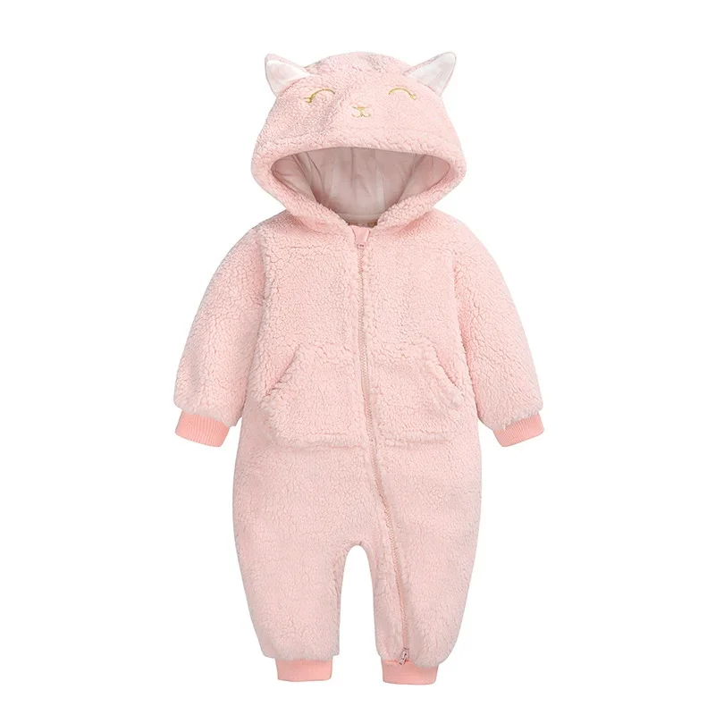 Newborn Baby Flannel Rompers Soft Warm Autumn Winter Bodysuit for Boys & Girls Cartoon Print Jumpsuit 0-19M Newborn Baby Clothes