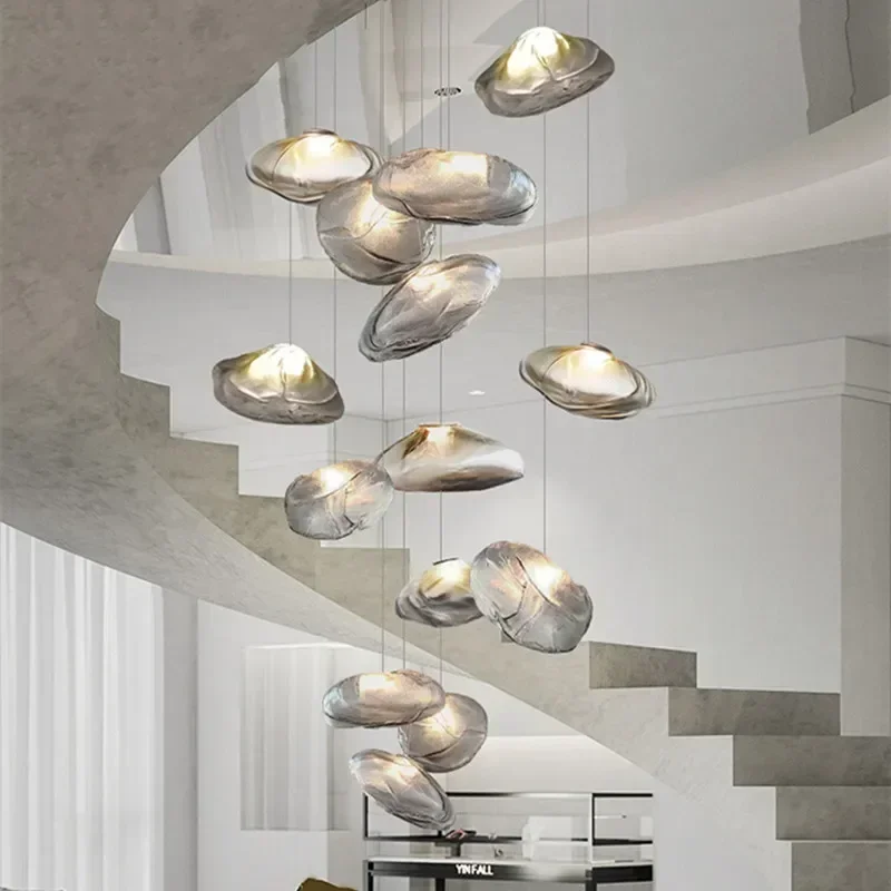 

Modern Stairs Glass Led G9 Chandelier Lighting Villa Led Pendant Light Home Bar Suspend Lamp Dining Room Hanging Lamp Fixtures