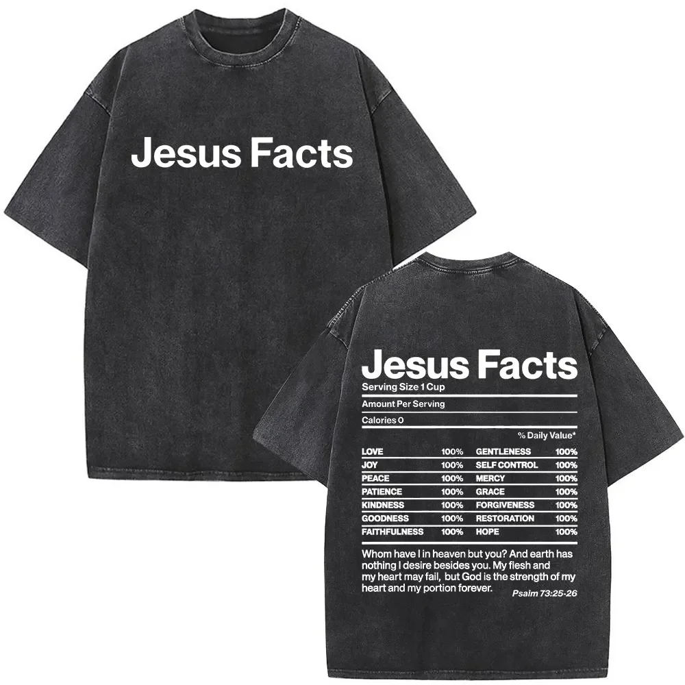 

Washed Vintage Christian Jesus Facts T-shirt Male Fashion Streetwear Men Women High Quality Soft Cotton Tshirt Men's Casual Tees