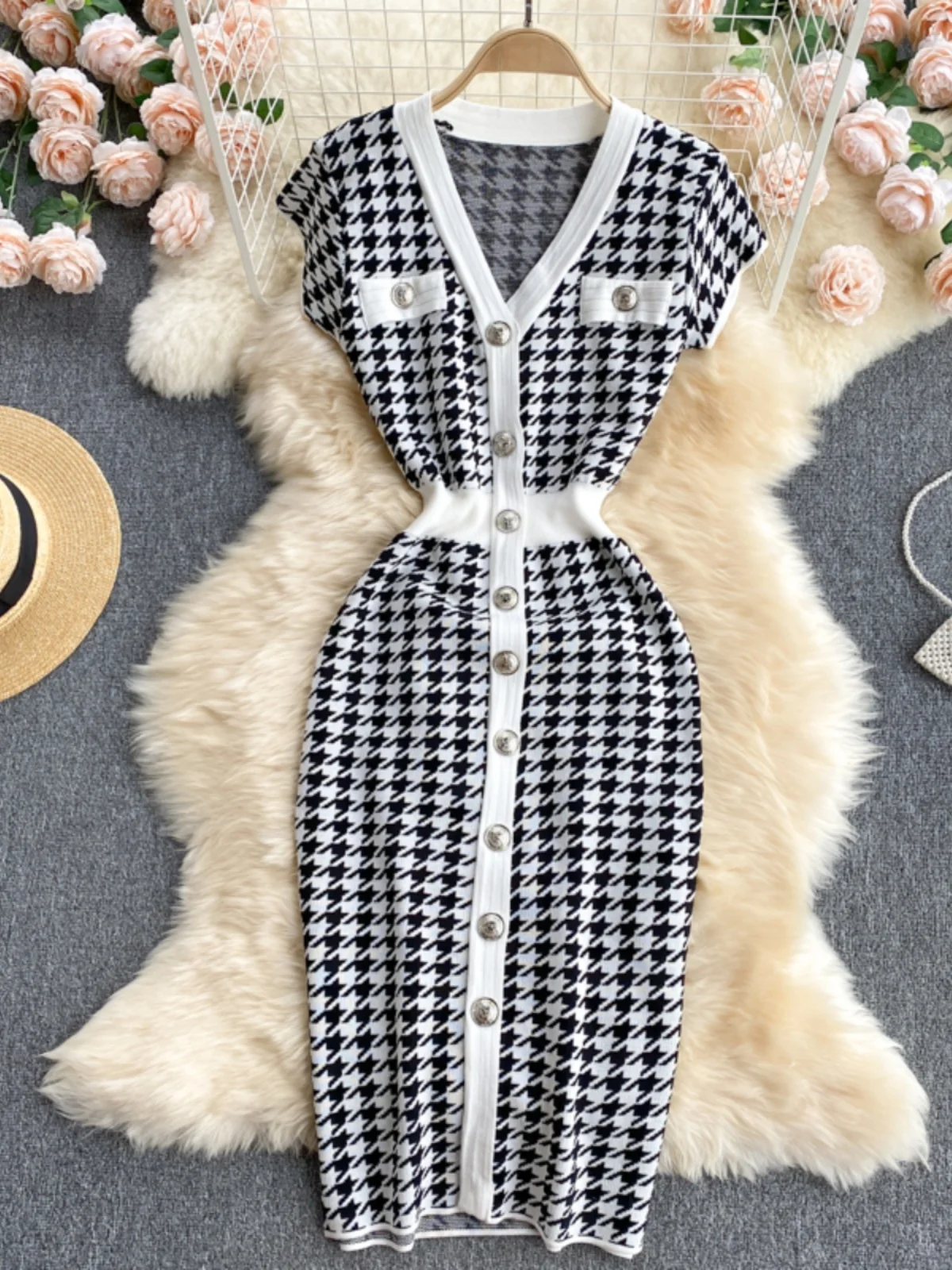 Retro lavorato a maglia Dr Vita stretta Autunno Nuovo Sle V-Ne Button Slim di media lunghezza Wrap Body Gonna Donna Casual Faion