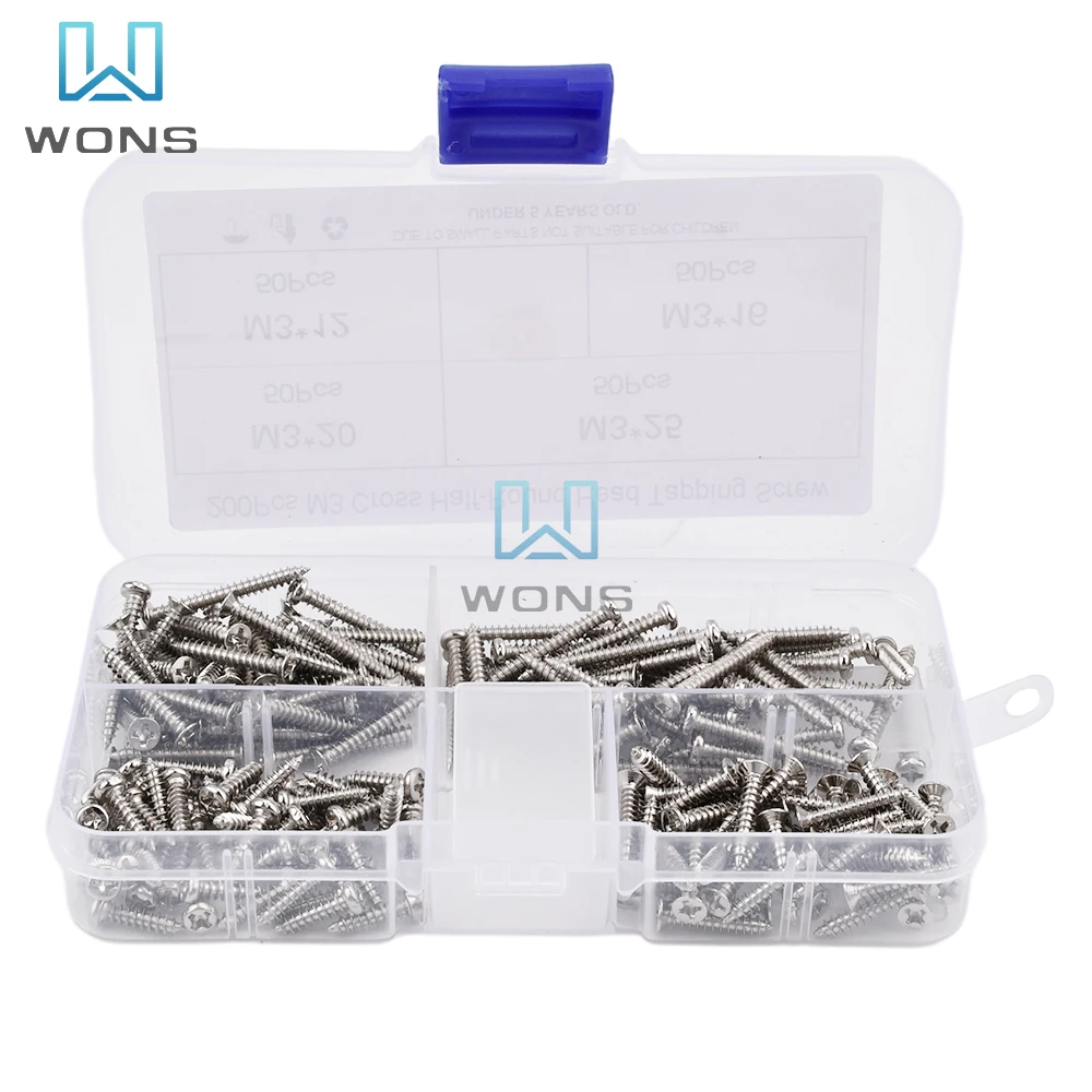 Countersunk Flat Head Tapping Screws With Cross Recessed M3 Screws Philips Screw Stainless Steel Wood Screws 200PCS 400PCS/Set