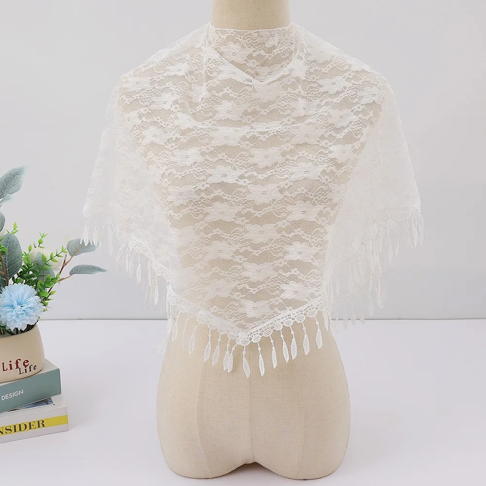 

Long Spring Lace Scarf Breathable Tassels Floral Triangle Shawl Sunscreen Retro Hollowed Out Flower Shawl Festival Gift