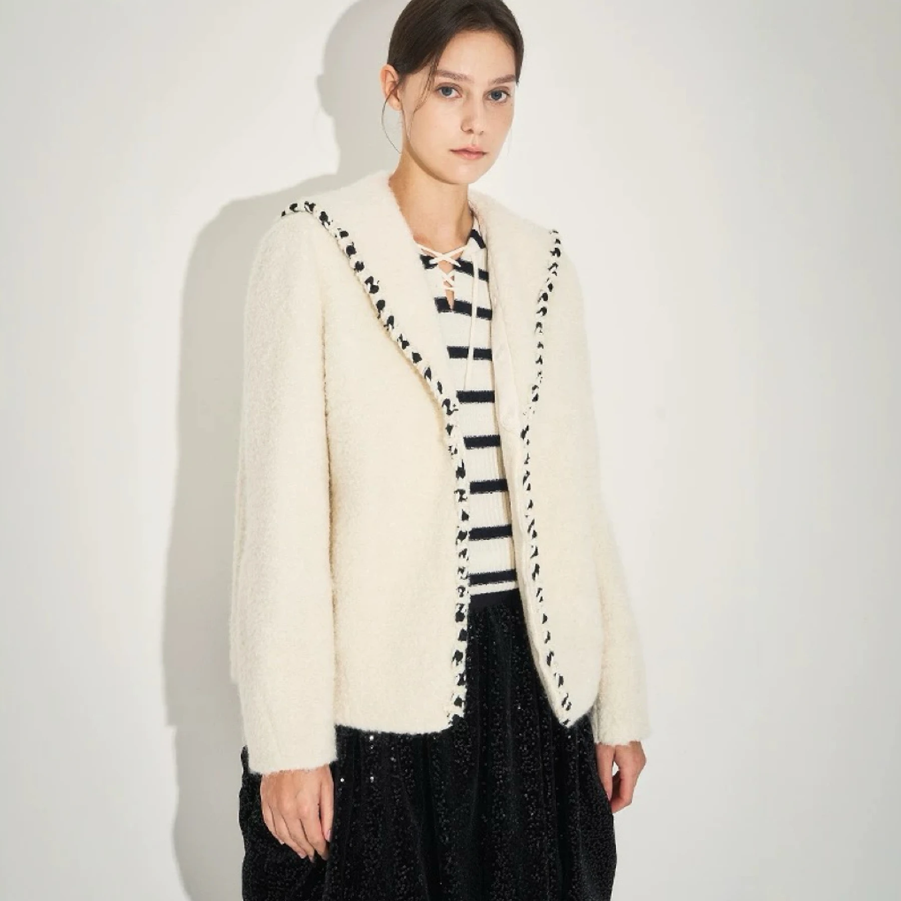 

Faionable Navy Collar ort Coat Women's Outerwear Alpaca Wool Lemon Cheese Sle Commute Wind Loose Fit Long Sve