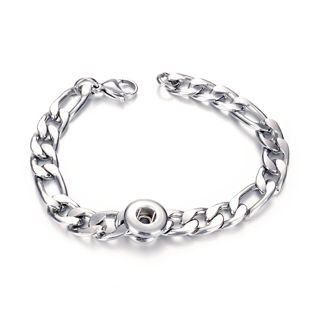 Stainless Steel 251 Chain Link  Fit 12mm 18mm Snap button Bangle Bracelet Charm Jewelry For Women Men Gift 19cm 21cm