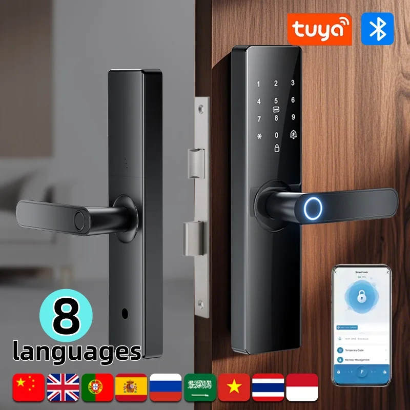 Electronic Tuya Wifi Smart Door Lock Digital With Fingerprint Smart Card Password Key Unlock Advanced for Home House Apartment