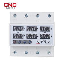 CNC Din 3 Phase Voltage Relay 3P+N Voltmeter Ammeter Over and Under Voltage Monitor Relays Protector Adjust Current Overvoltage