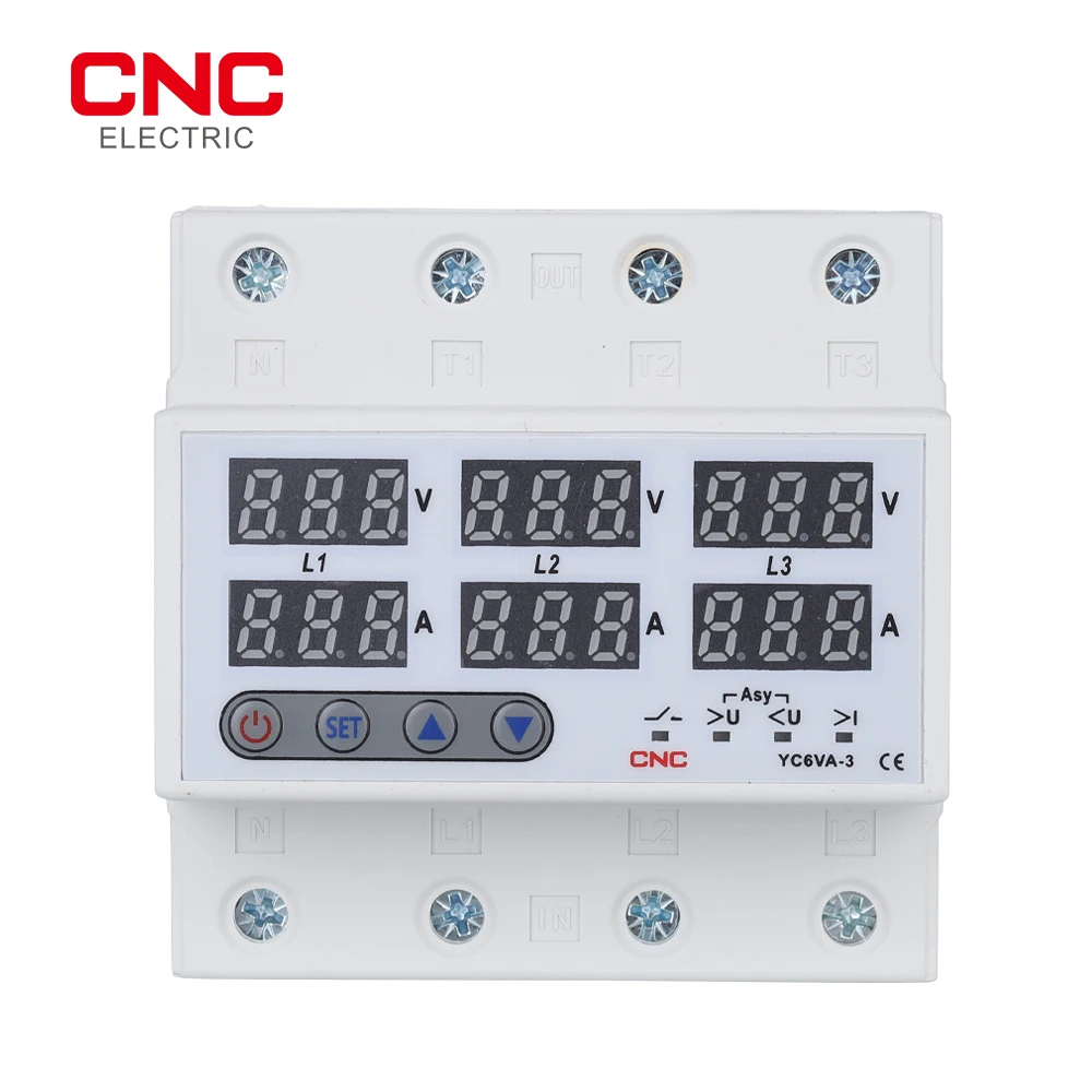 CNC Din 3 Phase Voltage Relay 3P+N Voltmeter Ammeter Over and Under Voltage Monitor Relays Protector Adjust Current Overvoltage 