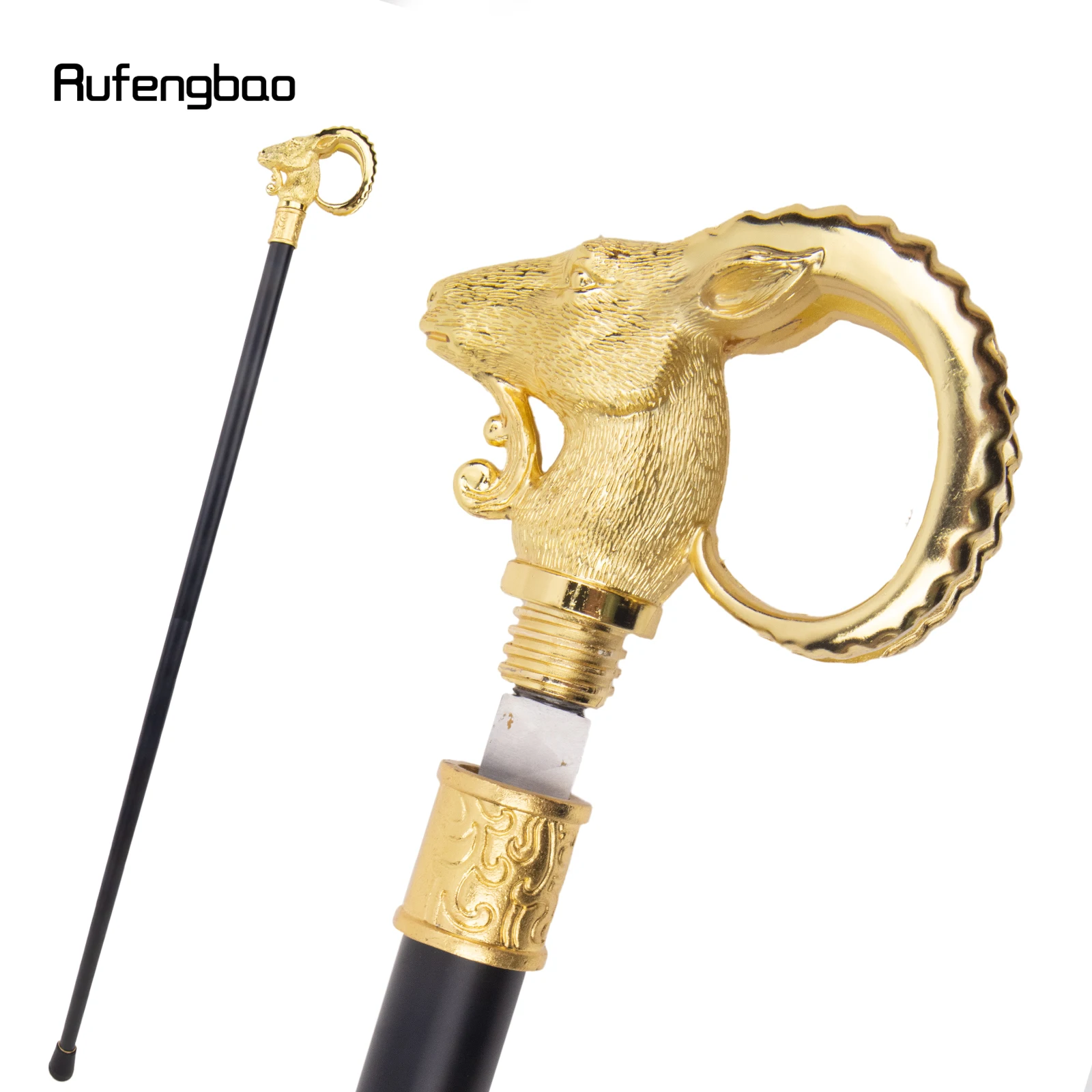 Golden Goat Sheep Animal Single Joint Walking Stick with Hidden Plate Self Defense Fashion Cane Cosplay Crosier Stick 91cm