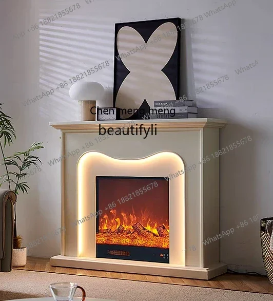 

cc182l 1.2M French Fireplace Curio Cabinet Ins Style Solid Wood Entrance Cabinet Home Heating LED Light Background Wall