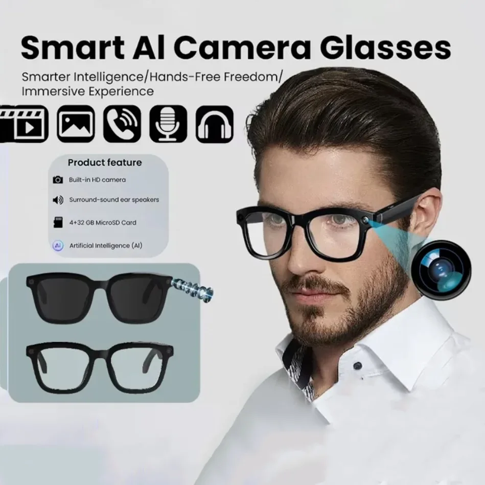 

2025 New Intelligent AI Glasses 800W Pixel Camera Music Control Intelligent Wearable Device HD 4K Video Recording AI Translation