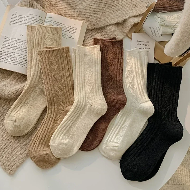 

Sock Sock Casual Winter Wool Cotton 6 Colour Sport Medium-tube Versatile Pairs Thick Women's For Hose Durable Cream Pattern Pile