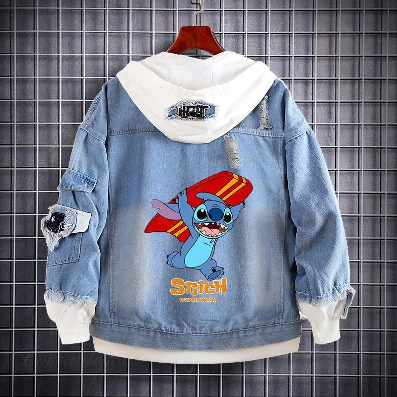 Dis Anime Cartoon Stitches Denim Jean Jacket Coat Harajuku Boy Girls Clothes Kawaii Denim Hoodies Spring Autumn Jackets