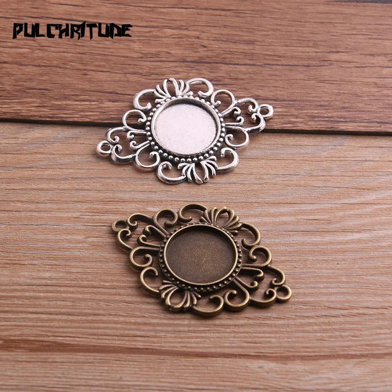 New Fashion 4pcs/lot 18mm Inner Size Two Color Woodwork Style Cabochon Base Setting Charms Pendant T6756