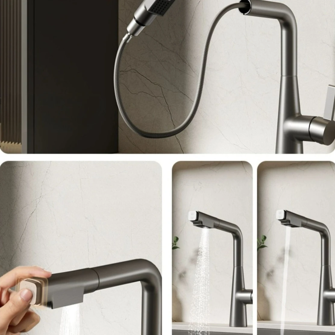 Universal Rotation Kitchen Faucet Laundry Sink Pull-out Balcony Cabinet Faucet Cold and Hot Water Tap Bathroom Basin Faucets
