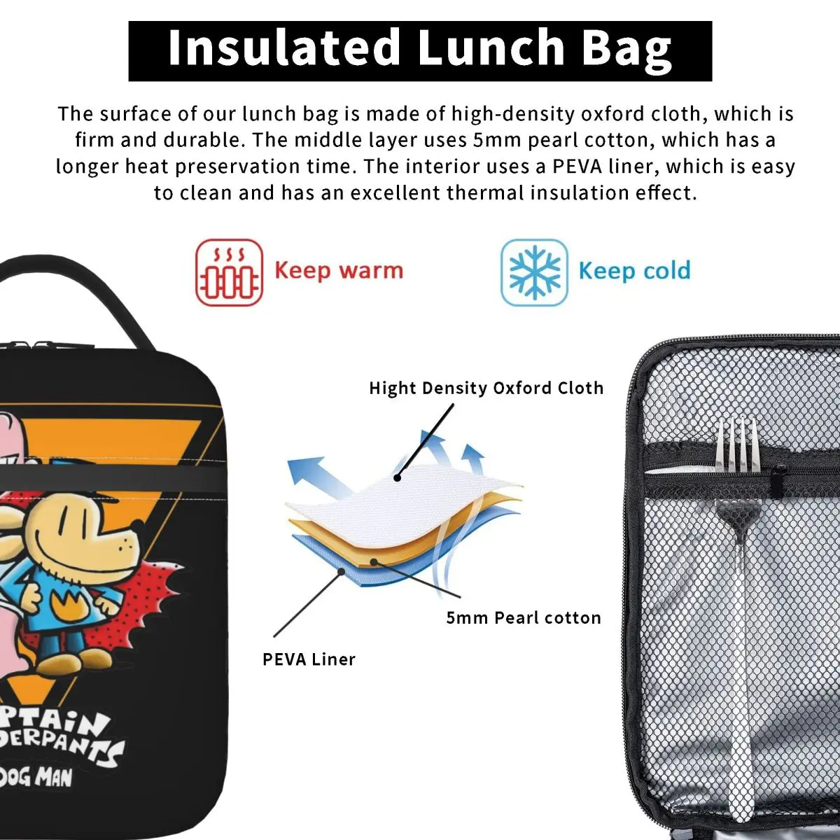 Captain Underpants And Dog Man Insulated Lunch Bag for Men Women Funny Cartoon Food Container Portable Thermal Cooler Lunch Box