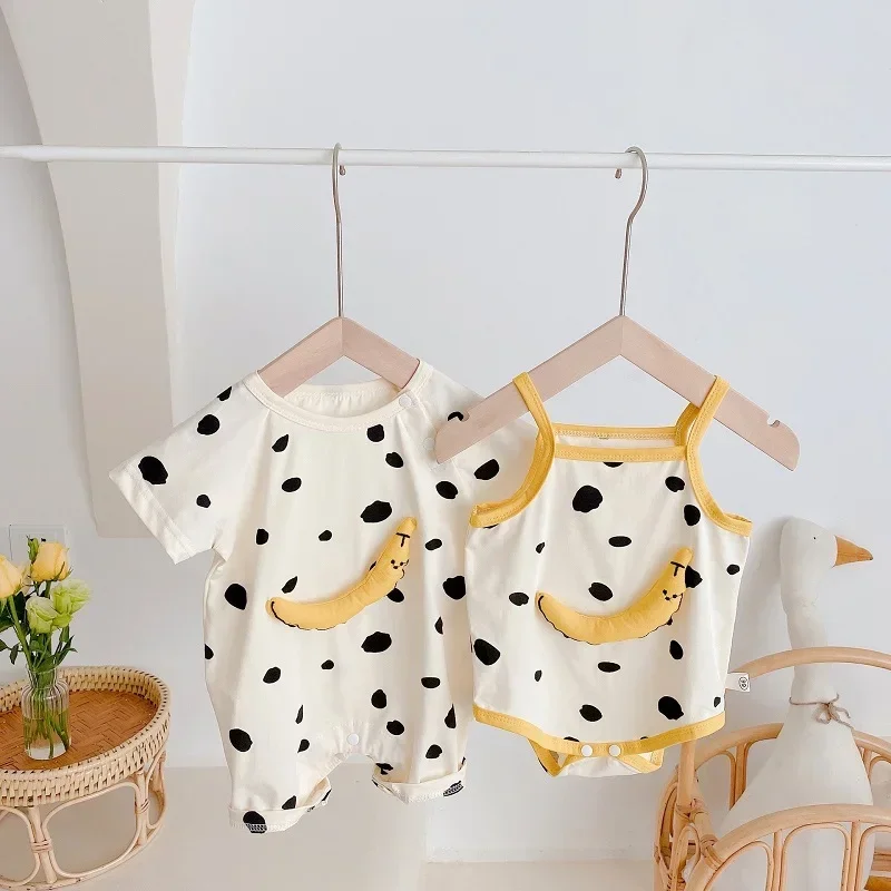 INS Summer Baby Romper 0-2Years Cute Newborn Boy Girl Striped Jumpsuit Dot Bodysuit Cartoon One-Pieces Outfits Cotton Clothes