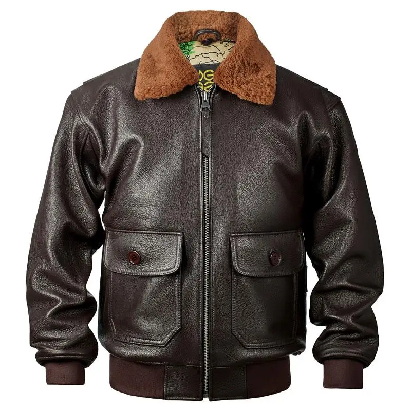 Dark Brown Winter Pilot Leather Jacket Men Military Style Europe Size Genuine Natural Thick Cowhide G1 Flight Leather Coat