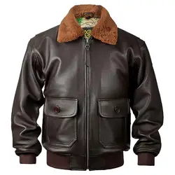 Dark Brown Winter Pilot Leather Jacket Men Military Style Europe Size Genuine Natural Thick Cowhide G1 Flight Leather Coat