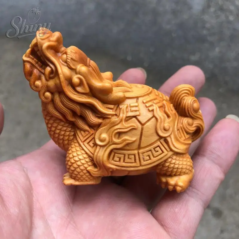 

Natural Cypress Gossip Dragon Turtle Auspicious animals Figurine ，Chinese characteristic God Beast Home Room Office Decor Statue
