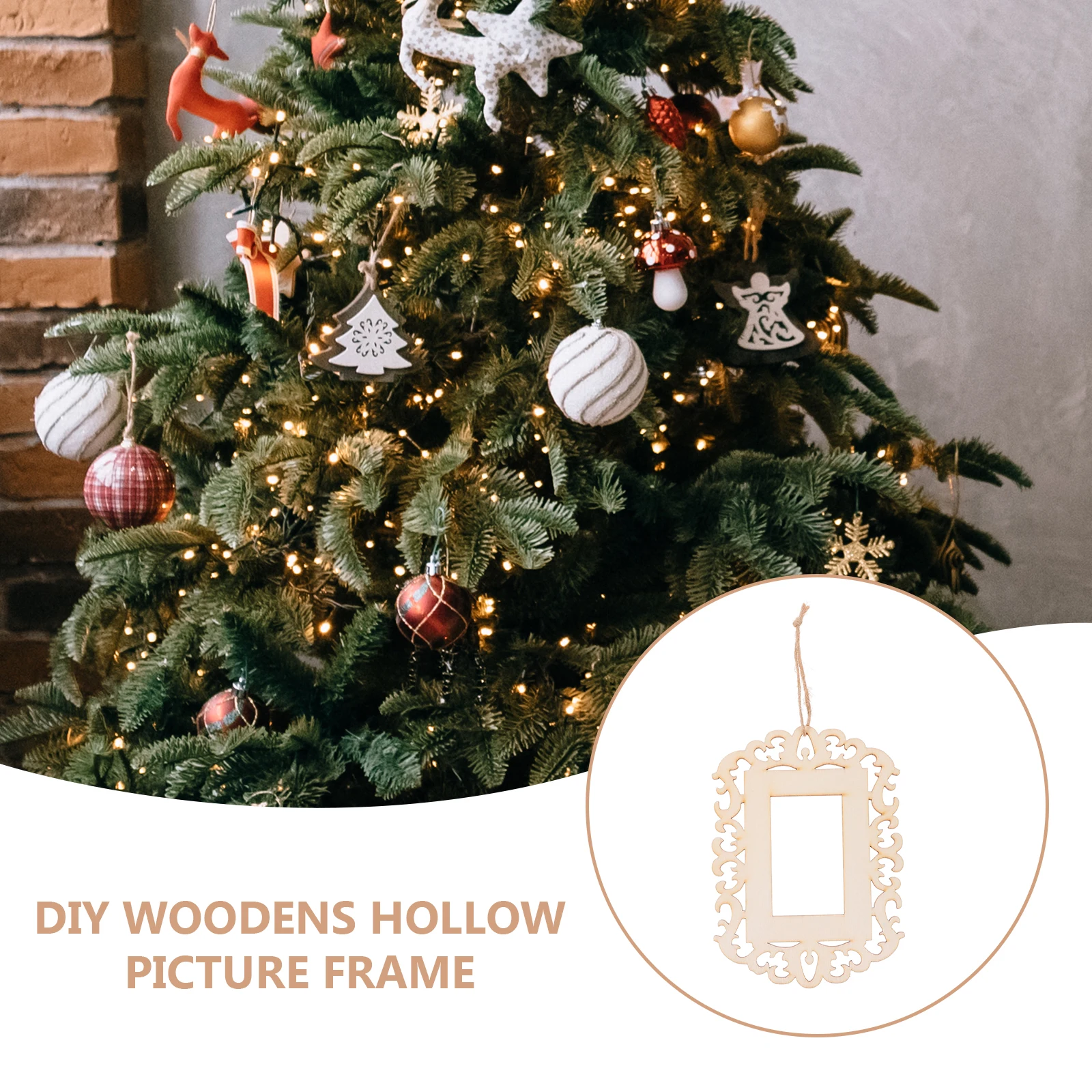 

12 Pcs Wooden Photo Frame Pendant Ornaments Decorations Crafting Picture Unfinished Charms Pendants