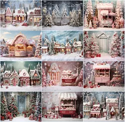 Mehofond Christmas Backdrop Winter Outdoor Snowy Candy House Xmas Tree Portrait Photography Background Photo Studio Photozone