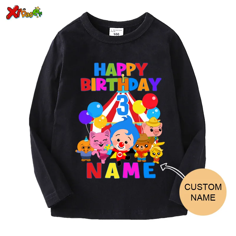 Plim Birthday Long Sleeves Tshirts Boys T Shirt Kids Summer Clothes Custom Name Personalized Toddler Baby Shirt Girls Clothing