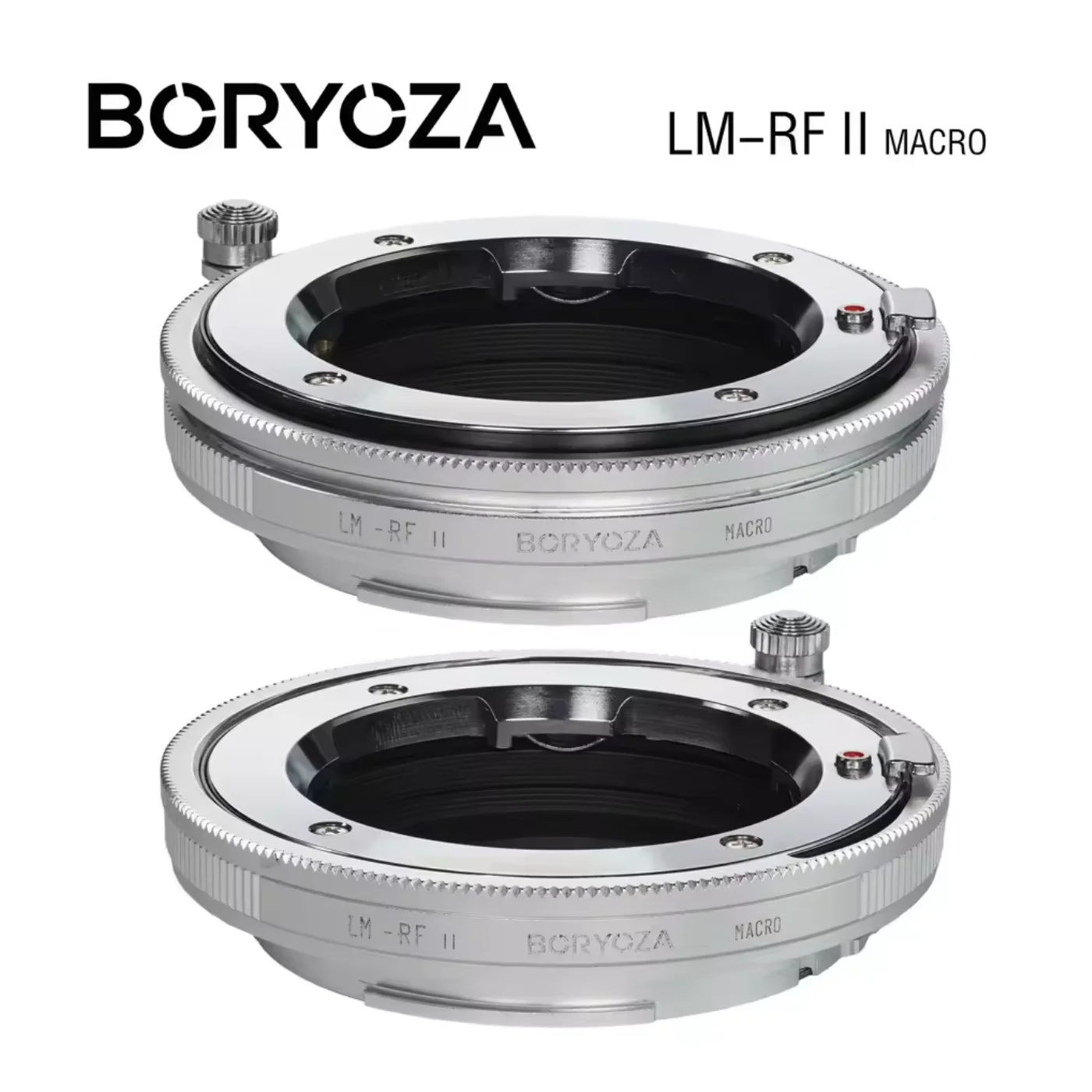 BORYOZA LM-RF II silver Macro Adapter for Leica M Lens to Canon EOS R Camera, Focus Confirm & 4mm Helicoid & EXIF Support