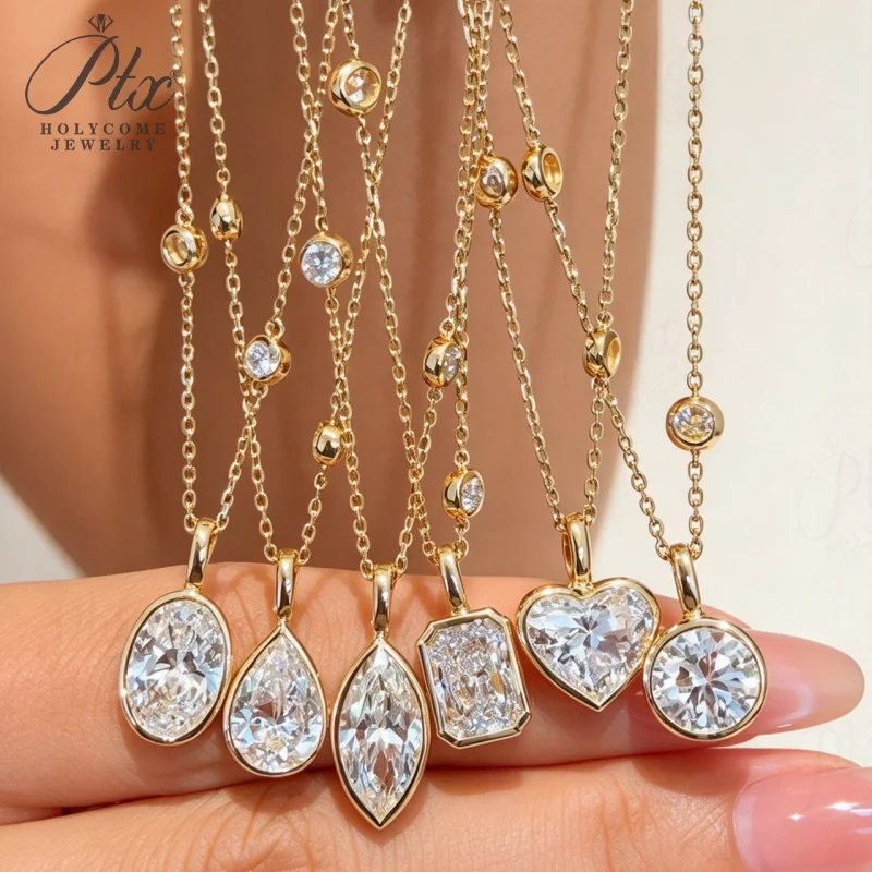 Halskette mit Labor-Diamant-Anhänger, 2 Karat, DEF, VS, runder Schliff, echtes 18K Gold, für Hochzeit, Party, einfache Kette, Charms, Holycome Schmuck – Detail 1