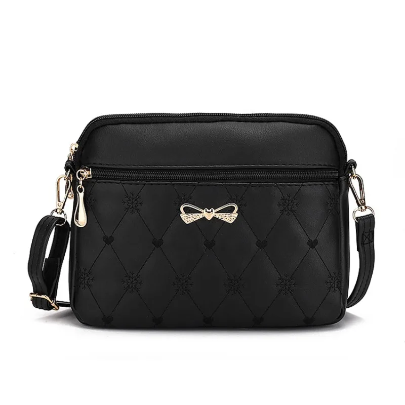 Neue Ankunft Einfache Schulter Taschen für Frauen Stickerei Herz Umhängetasche Geldbörse Weiblichen Leder Schwarz Handtasche Kleine Umhängetasche