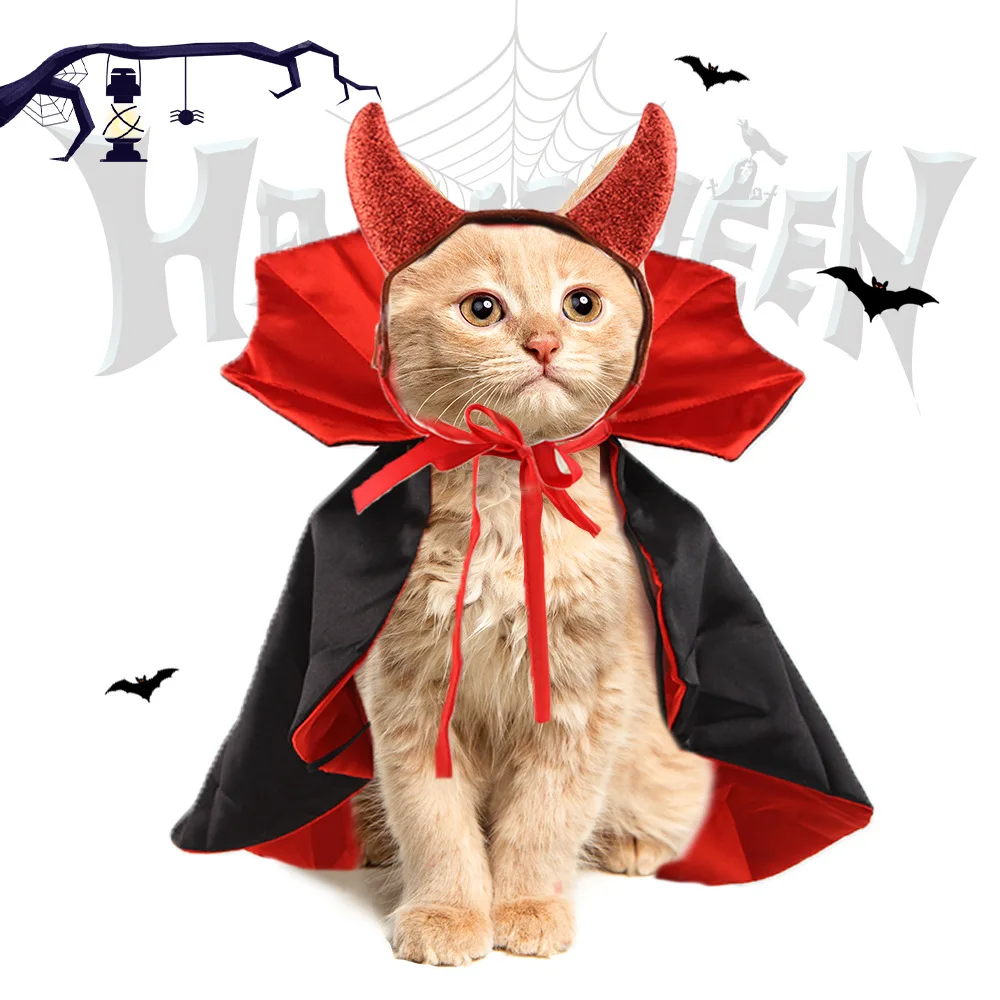 

ATUBAN Halloween Pet Costume 2PC Cute Cat Dog Cosplay Devil Hat Headband Adjustable Vampire Cloak Funny Hair Hoop Cape for Cats