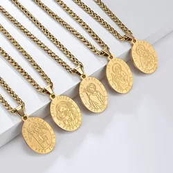 Stainless Steel Saint St Benedict/Christopher/Michael/Jude/Jesus/Patrick/Virgin Mary Medal Necklace Women Men Catholic Jewelry