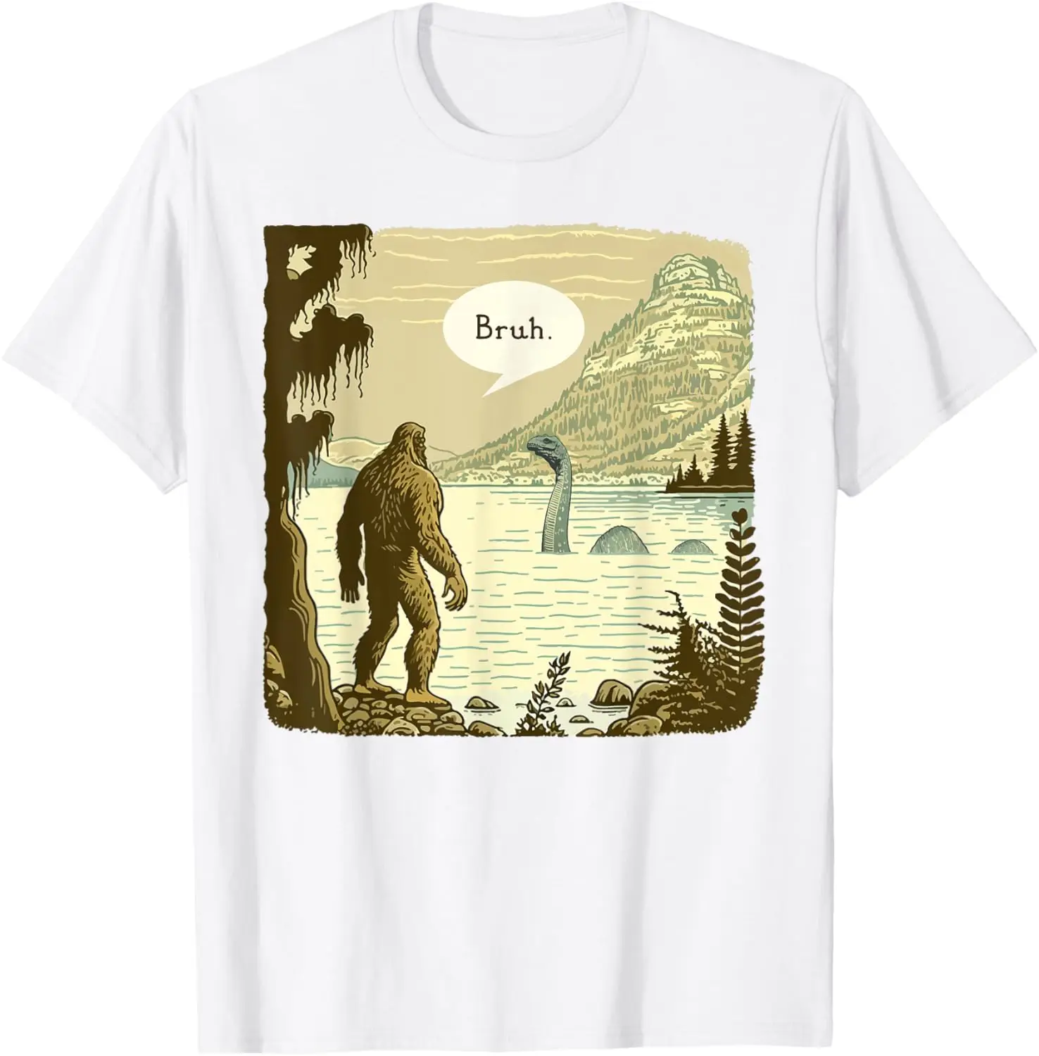 Funny Sasquatch Loch Ness Monster Introvert Bruh T-Shirt Women's T-shirts Fashion Pure Y2k Clothes Harajuku 2025