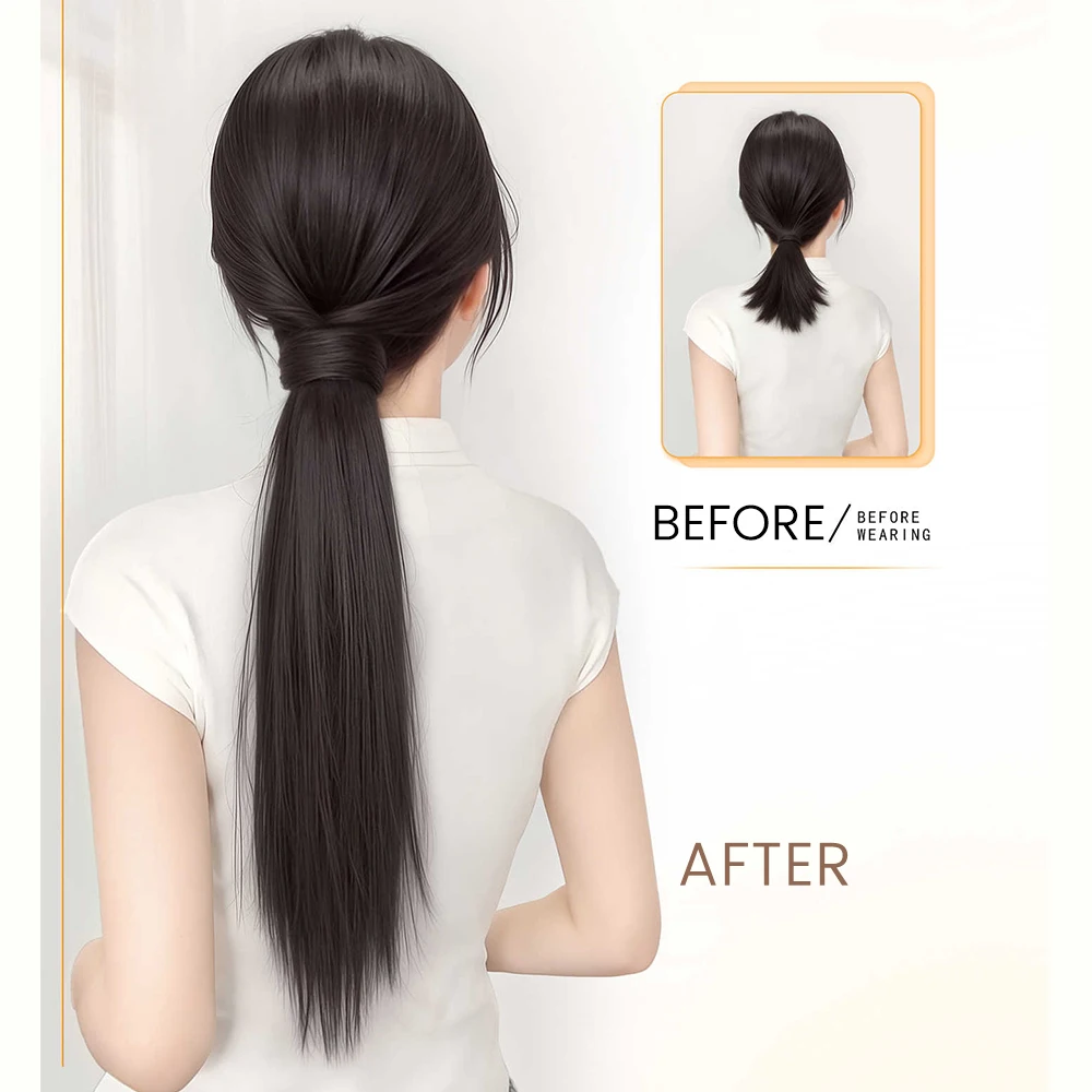 OLACARE Long Straight Layered Brown Black Ponytail Synthetic Hair Extension Blonde Pony Tail Flexible Hair Ponytails Hairpieces